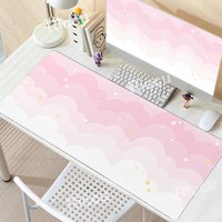 Pink Cloud Desk Mat Kawaii Large Mouse Pad XXL Cute Office Rubber DeskPad Extended Pads Gaming Keyboard Accessories Large Mats
