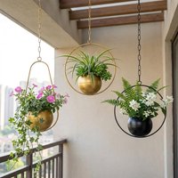Minimalist Metal Hanging Flower Pot Iron Art with Chain Hook Hanging Plant Bucket Wear-resistant Handmade Flower Vase