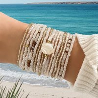 17/10PCS/Set Elastic Pink Color Rice Bead Bracelets for Women Trendy Handmade Beads Chain Bangle Bohemian Stackable Jewelry