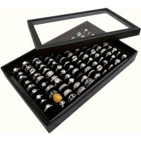 New 36 Slot Rings Display Box Stand Metal Earrings Storage Box Storage Box with Transparent Cover Jewelry Display Cabinet