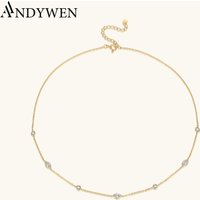 ANDYWEN New 925 Sterling Silver Gold CZ Marqulse Zircon Charm Choker Necklace Long Chain Charm Fine Jewelry For Women 2024 Party
