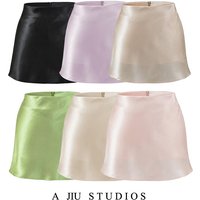 Glossy Satin High Waist A-Line Skirt Women's Summer Slimming Versatile Short Skirt Anti-Light Wrap around Skirt