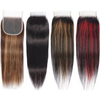 P4/27 Highlight Straight 4x4 Lace Closure Transparent Swiss Lace Brazilian 100% Human Hair Pre-Plucked With Baby Hair For Women