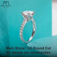 AnuJewel 3ct D Color Moissante Diamond Engagement Wedding Ring 18K Gold Plated Rings For Women Wholesale