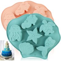 1Pcs Silicone Baking Mold Pink/Blue 3D Sea Horse Turtle Starfish Fish Shell Mermaid Tail Animal Cake Mold for Chocolate Cake