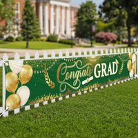 VIKAMA Congrats Grad Banner Olive Green Golden Letter Graduation Scroll Star Outdoor Wall Fence Hanging Senior Grad Decor