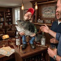 Funny Fisherman Holding Big Fish Sculpture Decorative Resin Statue Ideal Home Office Desktop Decoration Perfect Gift for Men Fat