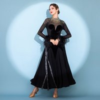 Standard Dance Dresses Competition High Quality Velvet Rhinestones Black Ballroom Dance Dress Tournament Modern Elegant Feather