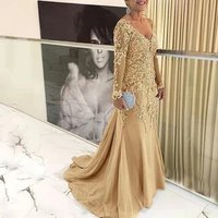 Elegant Mother of The Bride Dresses V Neck Long Sleeves Lace Applique Mermaid Formal Party Mother Evening Dresses New