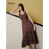 ZIQIAO Diagonal Cut Retro Polka Dot Chiffon Slip Dress for Women 2026 Summer New Style U-neck Vest Dress Vintage Commuting