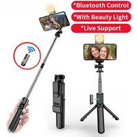 Wireless Selfie Stick Tripod with Light Bluetooth Remote Extendable Stand for Phone Live Streaming