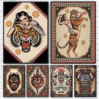 Devils Colorful Savage Tattooed Poster Sticky Wall Art Printing Waterproof Home Living Bed Room Bar Hallway Aesthetic Decor