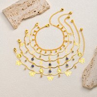 Vnox Chic Zircon Leaves Flower Butterfly Evil Eye Anklet for Women, Gold Plated Cute Foot Leg Chain Holiday Beach Jewelry Gift