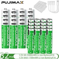 Akumulator litowy PUJIMAX 1.5V AA&AAA 3400mWh/1100mWh, ładowanie przez port Type-C, możliwość ponownego użytku 1500 razy, do budzików