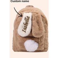 Custom Name-Embroidered Cute Two-Tone Bunny Ears Lamb Fleece Backpack | Kids' Travel Bag | Ideal Easter Gift