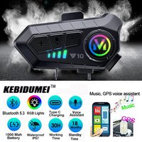 Zestaw słuchawkowy do kasku motocyklowego V5.3, Bluetooth, sterowanie głosowe, bezprzewodowe połączenia handsfree, słuchawka IPx6 1000mAh z oświetleniem ambientowym.