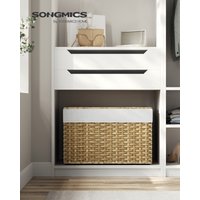 SONGMICS Laundry Basket, 105L Synthetic Rattan Storage Basket with Lid and Handles, Wicker, Foldable, Removable Liners