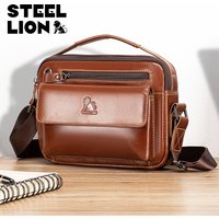 STEEL LION top layer cowhide men's single shoulder diagonal cross bag casual sports horizontal mobile phone bag genuine leather