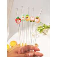 1/2/6PCS Cartoon Fruit Curved Glass Straw, Summer Drink Accessory for Party, Back To School & Holiday Gift