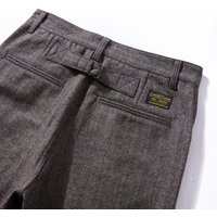 OKONKWO Business Men's Retro Herringbone Wool Polyester Fiber Blended Western Pants Thickened Multi Pocket Workwear Casual Longs
