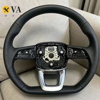 For Audi Q5 FY Q7 Q8 Semi Perforated Leather White Line Flat Bottomed Sports Steering Wheel