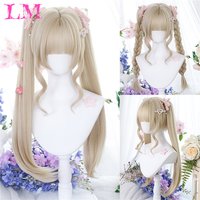 LM Synthetic Black Wig with Long Ponytail Short Straight Wig Lolita Cosplay Party Harajuku Blonde Wig With Bangs for Women