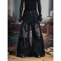 Men's Double Layered Spliced Wide Legs Jeans Sweatpants Spring Bottom Young Boy Casual Pants Male High Waist Y2k Cool Trousers