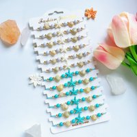 12 Piece Set Of Two Tone Starfish Turquoise Conch Bead Bracelet Hawaiian Style Party Men's and Women's Friendship Bracelet Set