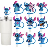 1-8Pcs Stitch Straw Cover Cap, Reusable Dustproof Cup Cover, Cartoon Drink Straw Plug, Splash Proof Straw Cap, Gift for Kids