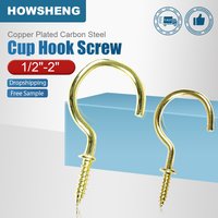 HOWSHENG Shouldered Cup Hook Screw 1/2"~2" Copper Plated Ceiling Screw-in Hooks Screw for Plant Picture Frame Hanger