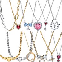 2026 New 925 Silver Bow Love Key Pendant Necklace Women's Wedding Party DIY Fashion Jewelry Gift