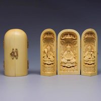 Folding Box Buddha Statue Ornament Guanyin Sculptures, 3.93" Wooden Carving Western Sansheng Crafts Office Home Decoration gift