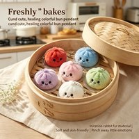 Cute Plush Steamed Bun Keychain, Kawaii Squeeze Fidget Toy, Soft Stuffed Dumpling Bag Charm, Anxiety Relief Plushie Pendant
