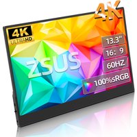 ZSUS 3840*2160 13-inch 4K Portable Monitor 60HZ For Laptop XBox PS4 / 5 Switch TV Box Cell Phone PC Extension Mobile