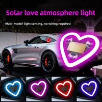 1/2pcs Solar-Powered Led Car Window Neon Lights - Heart-Shaped Rgb-Free Color-Changing Interior Wiring Free Atmosphere Light