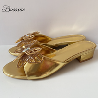Rhinestone Butterfly-Flower Slippers Women Gold Color Sligbacks Slip-on Outwear Mules Spring Autumn