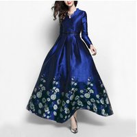 Luxury Plus Size Women's Royal Blue Satin Waist-Cinching Maxi Gown Elegant Evening Party Dress