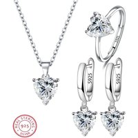 925 Sterling Silver Jewelry Sets For Women Heart Zircon Ring Earrings Necklace Wedding Bridal Elegant Christmas