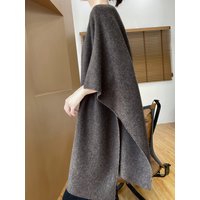 Loose Women 100% Merino Wool Sweater Shawl Half Sleeve Long Cardigan Autumn Winter Simple Cashmere Chic Casual Knitwear Clothing