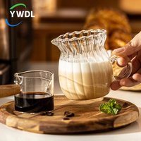 YWDL 75-500ml Stripe Milk Jug Heat-resistantn Glass Cup With Handle Coffee Milk Tea Separator Fair Cup Home Cafe Drinkware Gift