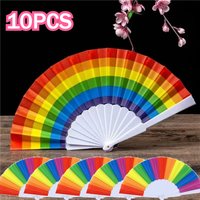 10PCS Rainbow Handheld Folding Fan Spanish Foldable Hand Fan Oriental Style Fabric Pocket Hand Fans Party Personality Dance Gift