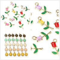 20Pcs 5Color 10x13MM Alloy Metal Drop Oil Colorblock Daisies Charm Flower Plant Pendant For DIY Bracelet Necklace Jewelry Making