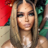 Glueless 100% Human Hair Bob Highlight Brown Blonde Bone Straight for Black Women U Part Wigs Daily Wear 1x4 V Part Wigs Remy