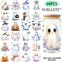 24PCS/Set Watercolor Cute Halloween Ghost Themed UV DTF 16OZ DIY Transfer Paper Set Used For 16oz Water Bottles