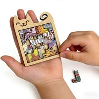 Cute Cat Shaped Wooden Jigsaw Puzzle Focus & Stress Relief Toys Irregular Unique Creative Ideal Gift for Kids Boys Girls