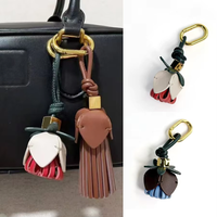 Flower Leather Bags Charm Ornaments Cowhide Flower Advanced Decorative Hanging Bag Accessories Tassels Car Handbag