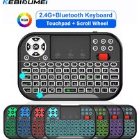 KEBIDUMEI 8 RGB Backlit Mini Keyboard with Touchpad Scroll Wheel Bluetooth 2.4G Wireless Keyboard with Air Mouse for PC TV Box