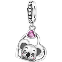 PANPOKI 925 Sterling Silver Pink Love Zircon Koala Charms Beads Pendant Fit DIY Bracelet Necklace Jewelry Souvenir Gifts
