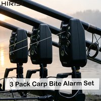 3 Pack Hirisi Fishing Bite Alarms Adjustable Sound Sensitivity Volume Carp Bite Indicators LED Flash Alarm with Carry Case