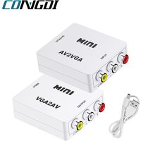 1080P Mini AV RCA CVBS to VGA Video Converter with 3.5mm Audio Supports PAL NTS Video Adapter for TV Set-Top Box Monitor PC